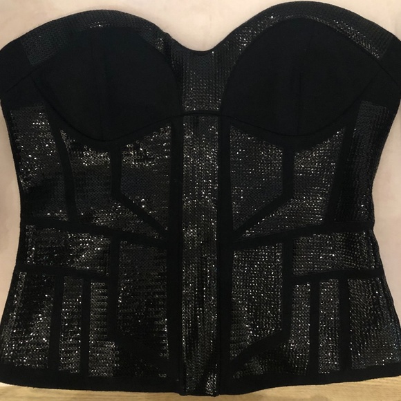Black Sequin Strapless Bustier - Picture 1 of 4